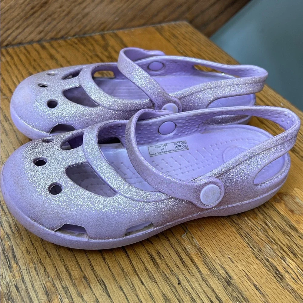 Crocs Shayna Sandals Girls 10 Mary Jane Flats purple glitter Slip On Shoes